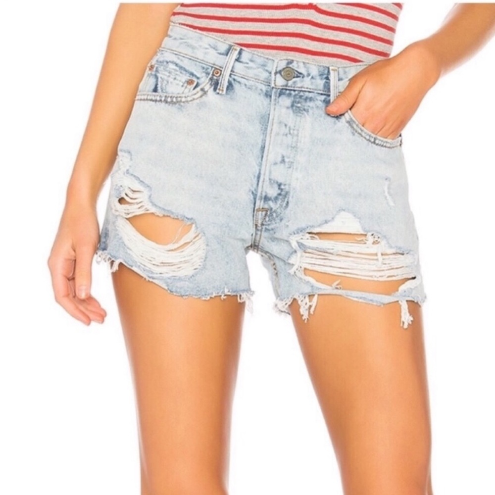 GRLFRND Helena Distressed Denim Shorts Acetone Wash